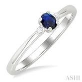 4x3 MM Oval Shape Sapphire and 1/50 Ctw Petite Round Cut Diamond Fashion Ring in 10K White Gold