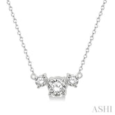 1/2 Ctw Three Stone Round Cut Diamond Past Present and Future Necklace in 14K White Gold