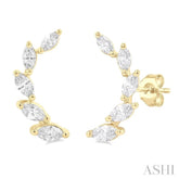 1/2 Ctw Graduated Marquise Cut Diamond Fashion Ear Climbers in 14K Yellow Gold