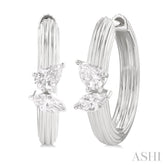 3/8 Ctw Marquise and Pear Cut Diamond Ribbed Hoop Fashion Earrings in 14K White Gold