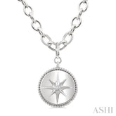 1/20 Ctw Compass medallion Round Cut Diamond Pendant With Chain in Sterling Silver