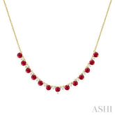 3.5 MM Round Shape Ruby and 1/2 Ctw Round Cut Diamond Precious Tennis Necklace in 14K Yellow Gold
