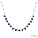 4x3 MM Pear Shape Sapphire and 1/2 Ctw Round Cut Diamond Precious Tennis Necklace in 14K White Gold