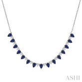 4x3 MM Pear Shape Sapphire and 1/2 Ctw Round Cut Diamond Precious Tennis Necklace in 14K White Gold