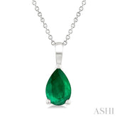 6X4 MM Pear Shape Emerald Precious Solitaire Pendant With Chain in 14K White Gold