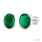 4X3 MM Oval Shape Emerald Precious Stud Earrings in 14K White Gold