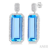 22x10 MM Emerald Cut Blue Topaz and 7/8 Ctw Round Cut Diamond Halo Semi-Precious Earrings in 14K White Gold