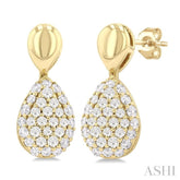 1/3 Ctw Pear Shape Mount Pave Set Round Cut Diamond Fashion Earrings in 10K Yellow Gold