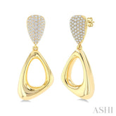 1 1/6 Ctw Dangler Inverted Pear Shape Round Cut Diamond Fashion Earrings in 14K Yellow Gold