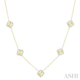 1/2 Ctw Fluted Clover Round Cut Diamond Pirouette Station Necklace in 14K Yellow and White Gold