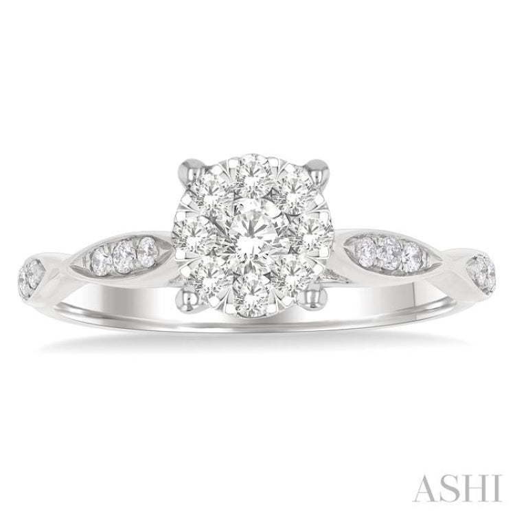 1/2 Ctw Round Shape Lovebright Marquise Carved Round Cut Diamond Engagement Ring in 14K White Gold