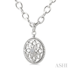 1/20 Ctw Circle medallion Single Cut Diamond Pendant With Chain in Sterling Silver