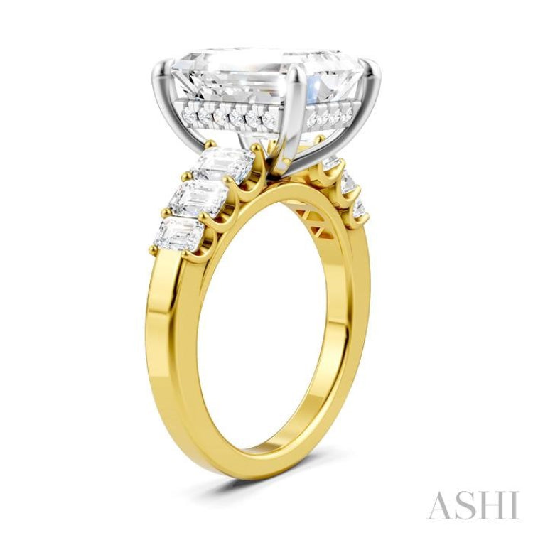 1 1/4 Ctw Emerald Shape Emerald and Round Cut Diamond Semi-Mount Engagement Ring in 14K Yellow and White Gold