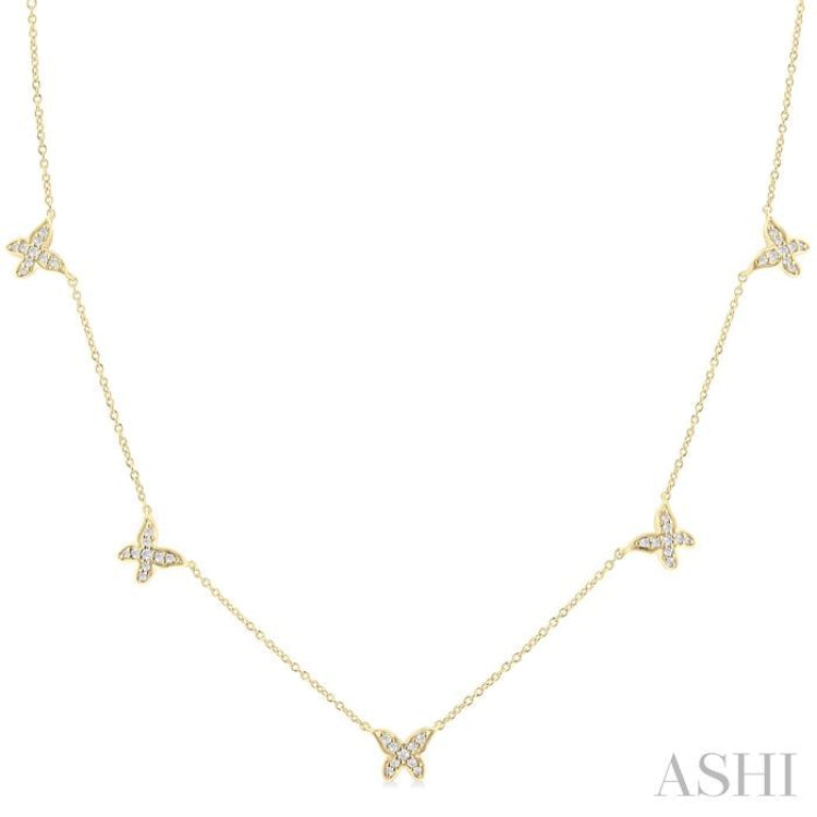 1/5 ctw Butterfly Motif Round Cut Diamond Station Necklace in 14K Yellow Gold