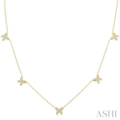 1/5 ctw Butterfly Motif Round Cut Diamond Station Necklace in 14K Yellow Gold