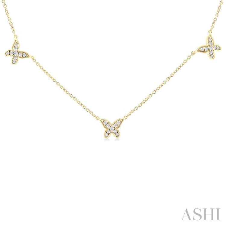 1/5 ctw Butterfly Motif Round Cut Diamond Station Necklace in 14K Yellow Gold