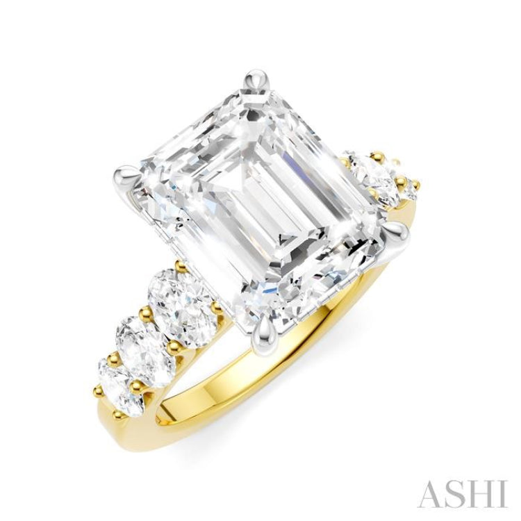 1 1/4 Ctw Emerald Shape Oval and Round Cut Diamond Semi-Mount Engagement Ring in 14K Yellow and White Gold