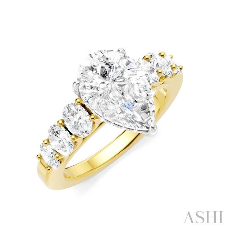 1 Ctw Pear Shape Oval and Round Cut Diamond Semi-Mount Engagement Ring in 14K Yellow and White Gold