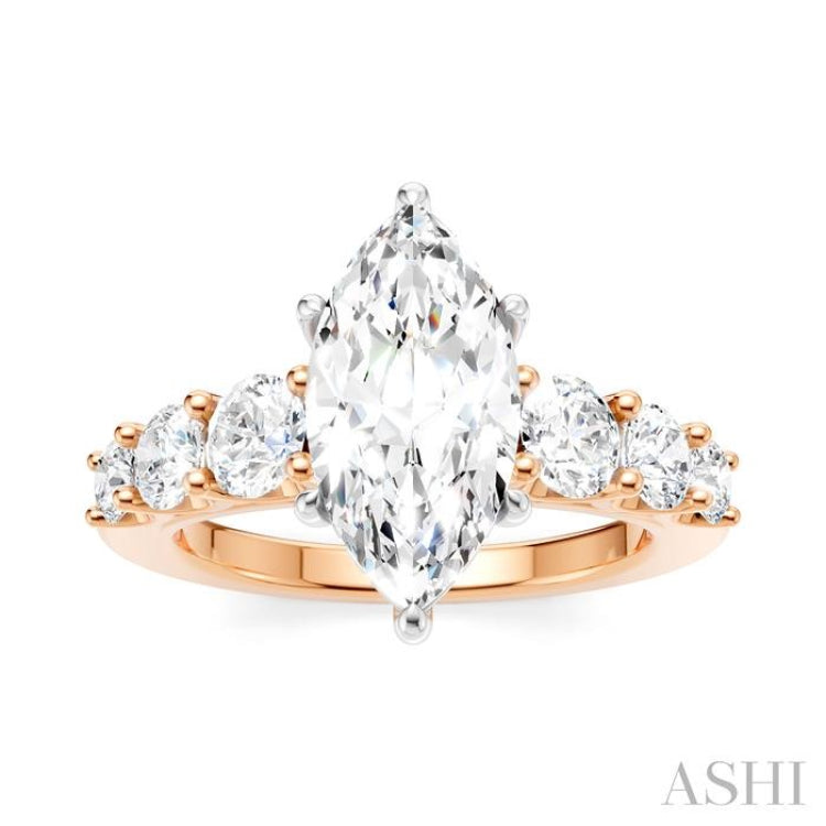 1 1/10 Ctw Marquise Shape Round Cut Diamond Semi-Mount Engagement Ring in 14K Rose and White Gold