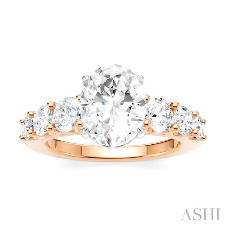 1 1/10 Ctw Oval Shape Round Cut Diamond Semi-Mount Engagement Ring in 14K Rose and White Gold