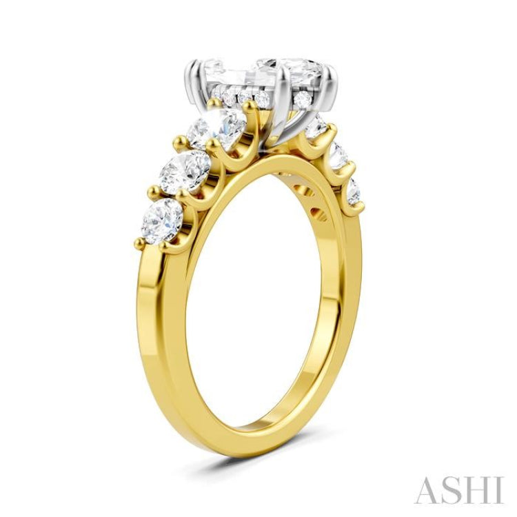1 1/10 Ctw Marquise Shape Round Cut Diamond Semi-Mount Engagement Ring in 14K Yellow and White Gold