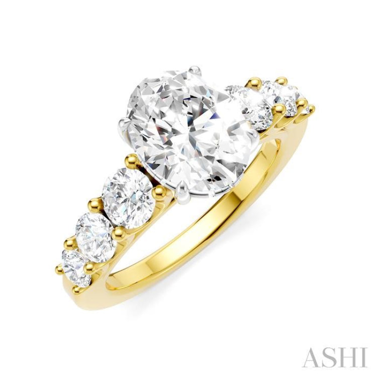 1 1/10 Ctw Oval Shape Round Cut Diamond Semi-Mount Engagement Ring in 14K Yellow and White Gold