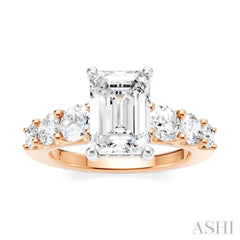 1 1/10 Ctw Emerald Shape Round Cut Diamond Semi-Mount Engagement Ring in 14K Rose and White Gold