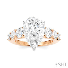 1 1/5 Ctw Pear Shape Round Cut Diamond Semi-Mount Engagement Ring in 14K Rose and White Gold