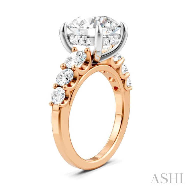 1 1/5 Ctw Round Shape Round Cut Diamond Semi-Mount Engagement Ring in 14K Rose and White Gold