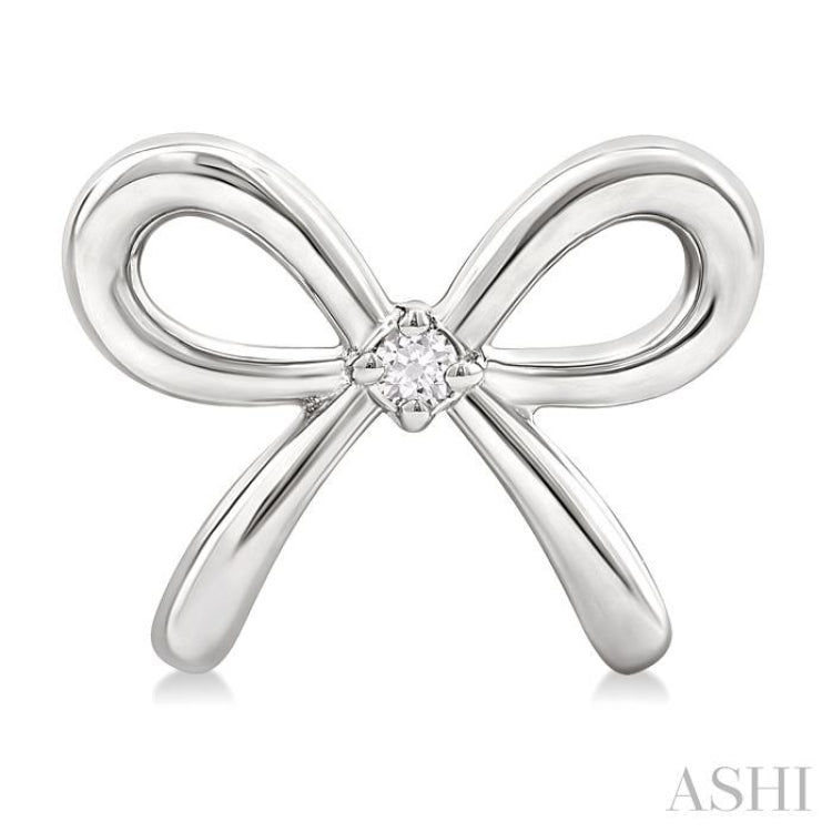 1/50 Ctw Bow Round Cut Diamond Fashion Earrings in Sterling Silver