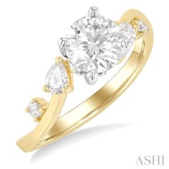 1/4 Ctw Bypass Circular Shape Pear and Round Cut Diamond Semi-Mount Engagement Ring in 14K Yellow and White Gold