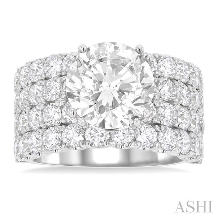 2 1/6 ctw Wide Four Row Round Cut Diamond Semi-Mount Engagement Ring in 14K Yellow and White Gold
