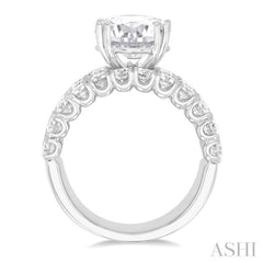 2 1/6 ctw Wide Four Row Round Cut Diamond Semi-Mount Engagement Ring in 14K Yellow and White Gold