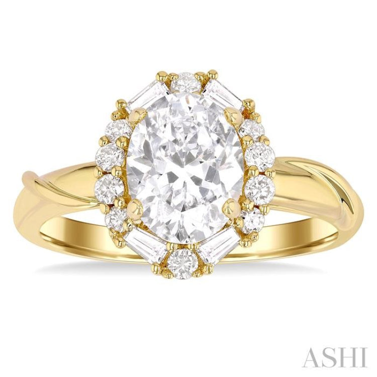 1/3 Ctw Oval Shape Baguette and Round Cut Diamond Semi-Mount Engagement Ring in 14K Yellow Gold