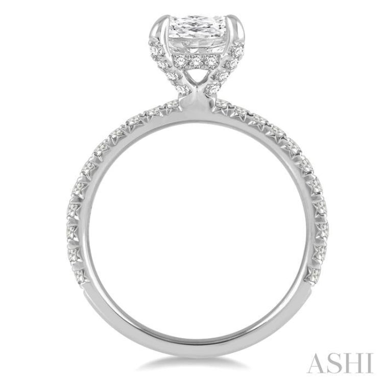 1/2 Ctw Round Cut Diamond Cushion Shape Semi-Mount Engagement Ring in 14K White Gold