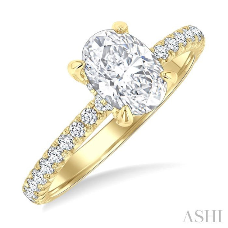 1/2 Ctw Oval Shape Semi-Mount Diamond Engagement Ring in 14K Yellow Gold