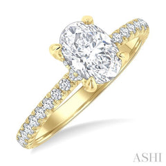1/2 Ctw Oval Shape Semi-Mount Diamond Engagement Ring in 14K Yellow Gold
