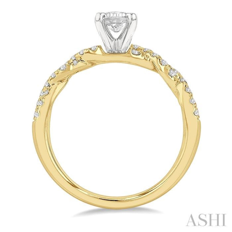 3/8 Ctw Twisted Shank Round Cut Diamond Semi-Mount Engagement Ring in 14K Yellow and White Gold