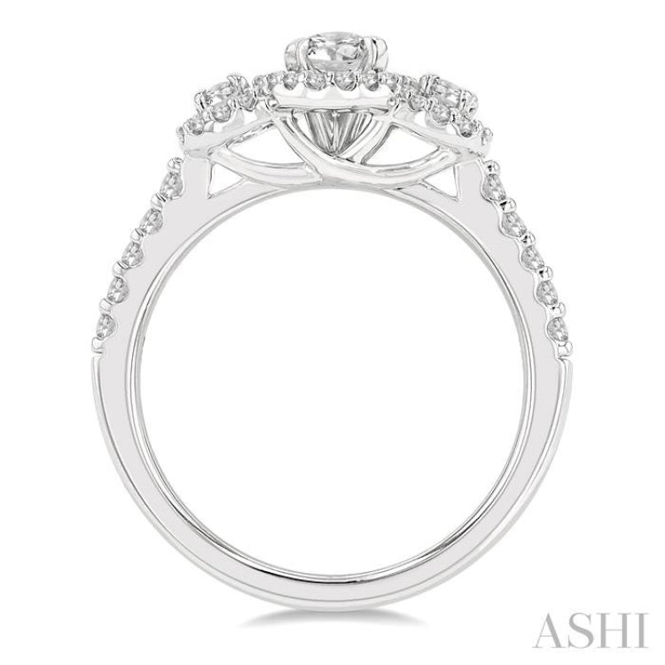 1 Ctw Past Present and Future Round Cut Diamond Engagement Ring With 3/8 Ct Oval Cut Center Stone in 14K White Gold