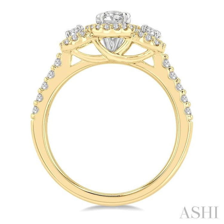 1 Ctw Past Present and Future Round Cut Diamond Engagement Ring With 3/8 Ct Oval Cut Center Stone in 14K Yellow and White Gold