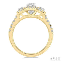 1 Ctw Past Present and Future Round Cut Diamond Engagement Ring With 3/8 Ct Oval Cut Center Stone in 14K Yellow and White Gold