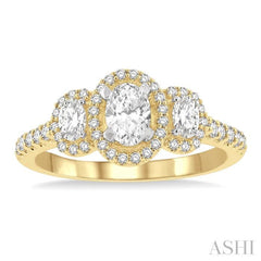 5/8 Ctw Oval Shape Past Present and Future Round Cut Diamond Semi-Mount Engagement Ring in 14K Yellow and White Gold