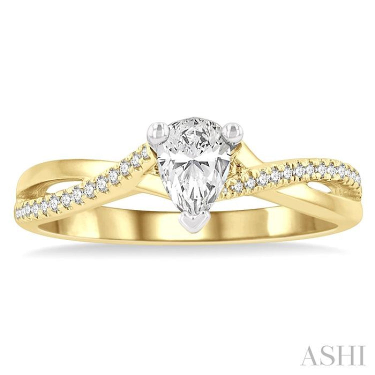 1/6 Ctw Split Crossover Pear Shape Round Cut Diamond Semi-Mount Engagement Ring in 14K Yellow and White Gold