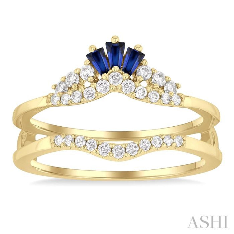 2.55x1.8 MM Baguette Cut Sapphire and 1/4 ctw Round Cut Diamond Crown Precious Insert Ring in 14K Yellow Gold