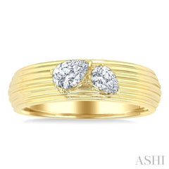 3/8 Ctw Textured Shank 2-Stone Pear Cut Diamond Fashion Band in 14K Yellow Gold