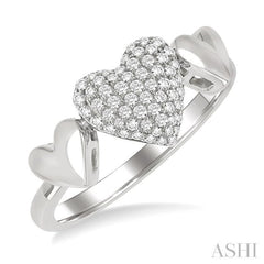 1/4 Ctw Heart Shape Pave Set Round Cut Diamond Ring in 10K White Gold