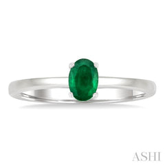 6x4 MM Oval Shape Emerald Precious Solitaire Ring in 14K White Gold