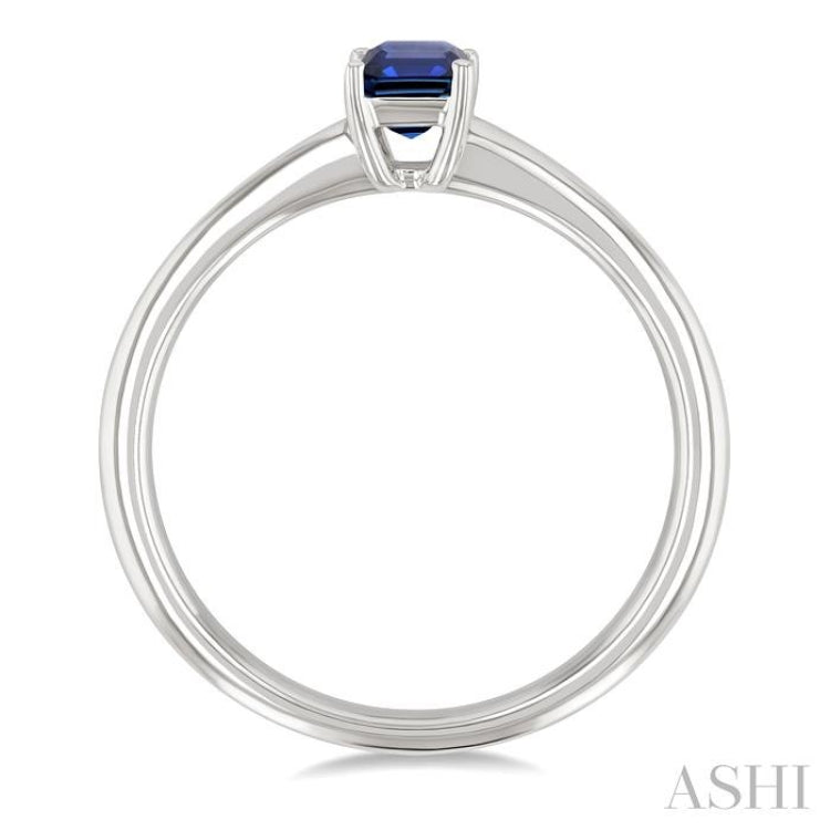 6x4 MM Octagon Shape Sapphire Precious Solitaire Ring in 14K White Gold