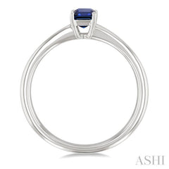 6x4 MM Octagon Shape Sapphire Precious Solitaire Ring in 14K White Gold