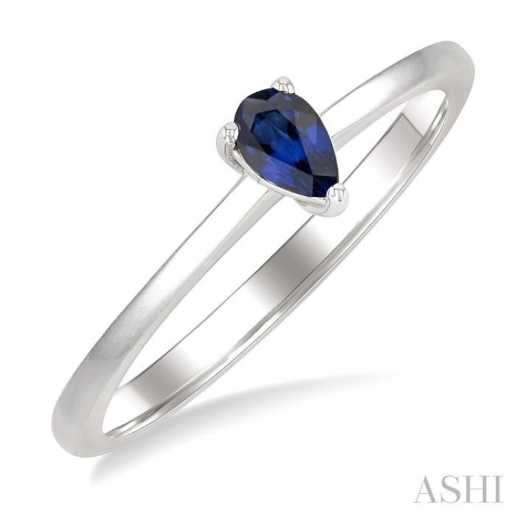 5x3 MM Pear Shape Sapphire Precious Solitaire Ring in 14K White Gold